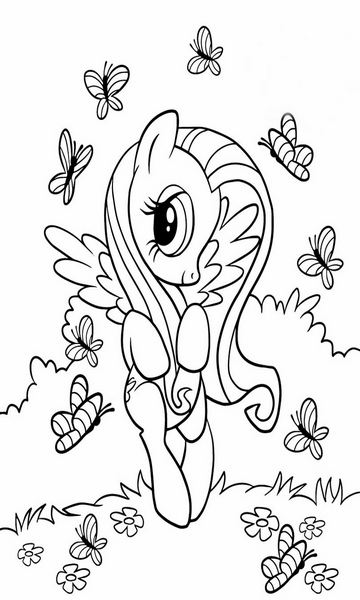Online coloring book: Fluttershy Flies Among the Butterflies coloring page